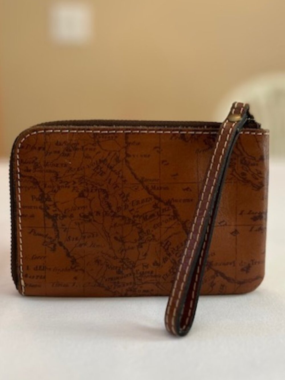 PATRICIA NASH | Signature Map Wristlet Brown Leather - EUC